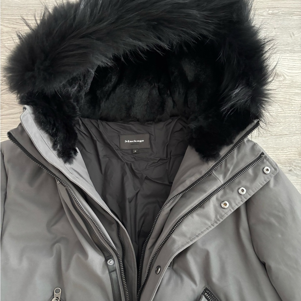 Mackage Gray Bomber Jacket with Black Fur Trim - Picture 2 of 8